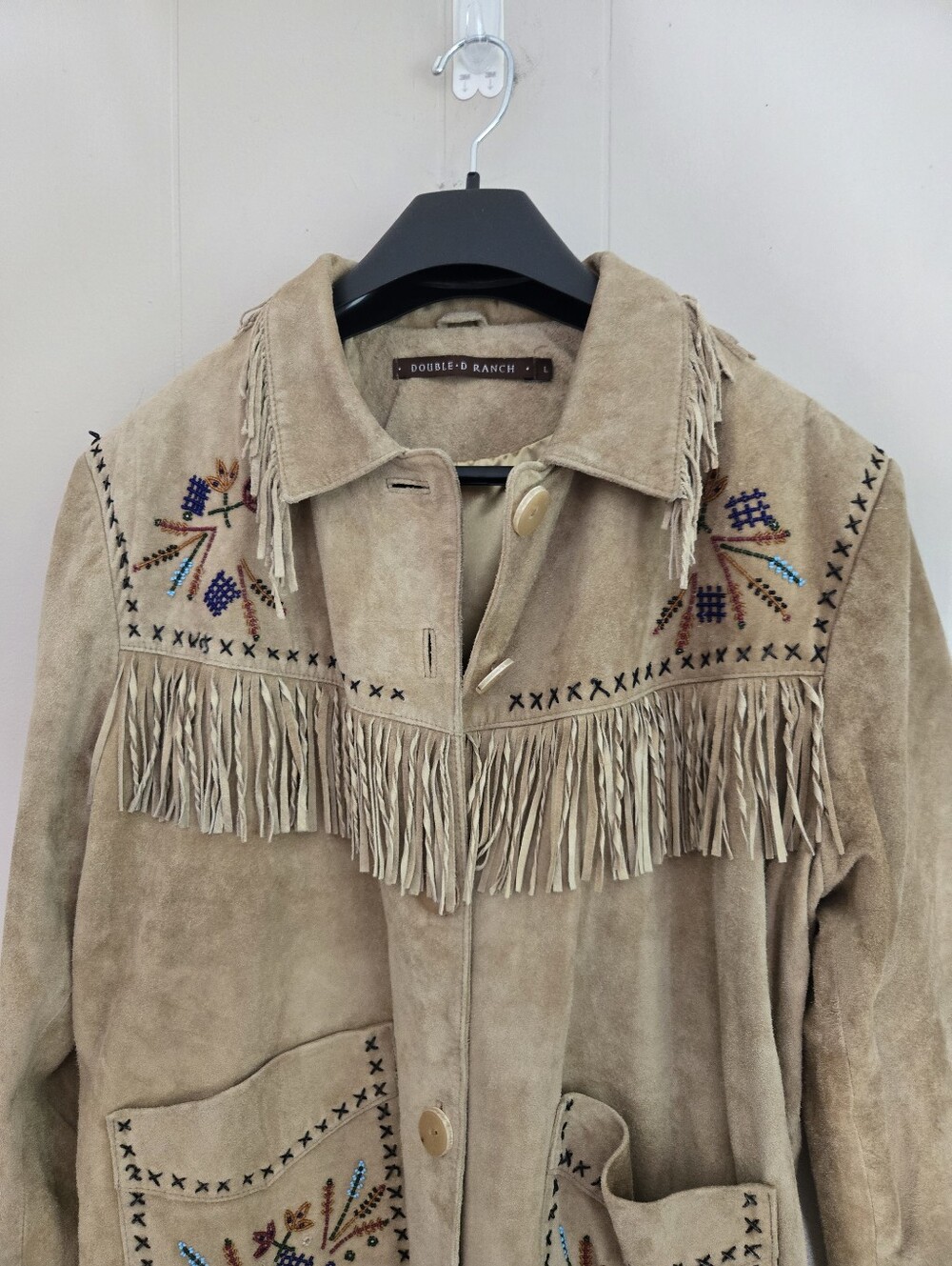 Vintage Double D Ranch Fringe Suede Leather Jacket Beaded Embroidery Western L - Picture 3 of 16